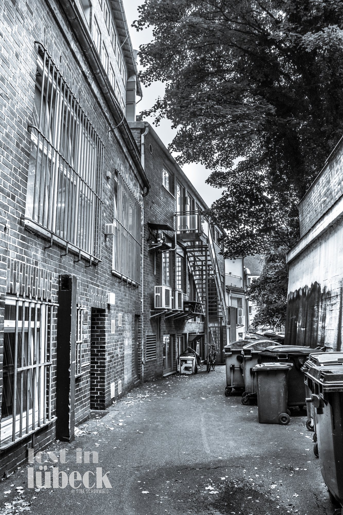 soulmining 2014 tina schönwald lost in lübeck Schüsselbuden Lübeck Hinterhofgang vergitterte Fenster Mülleimer